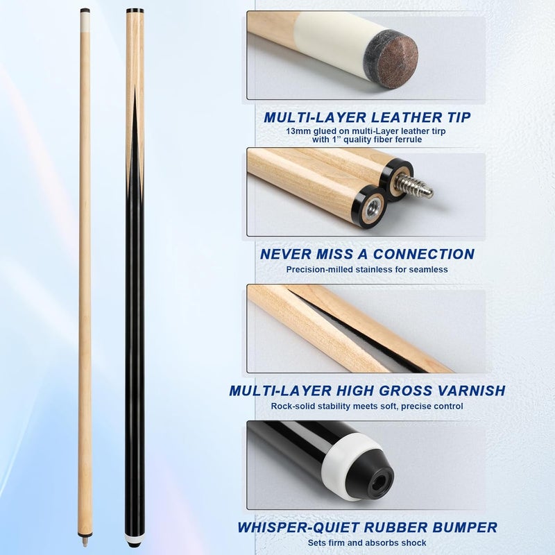 LOTKEY Pool Cue Stick,58"/48"/42" Pool Cue Set of 4/2 Billiard Cues Sticks for Professional,Pool Sticks for Adults 14 15 20 21oz House Bar with 2 Billiard Chalk - Image 2